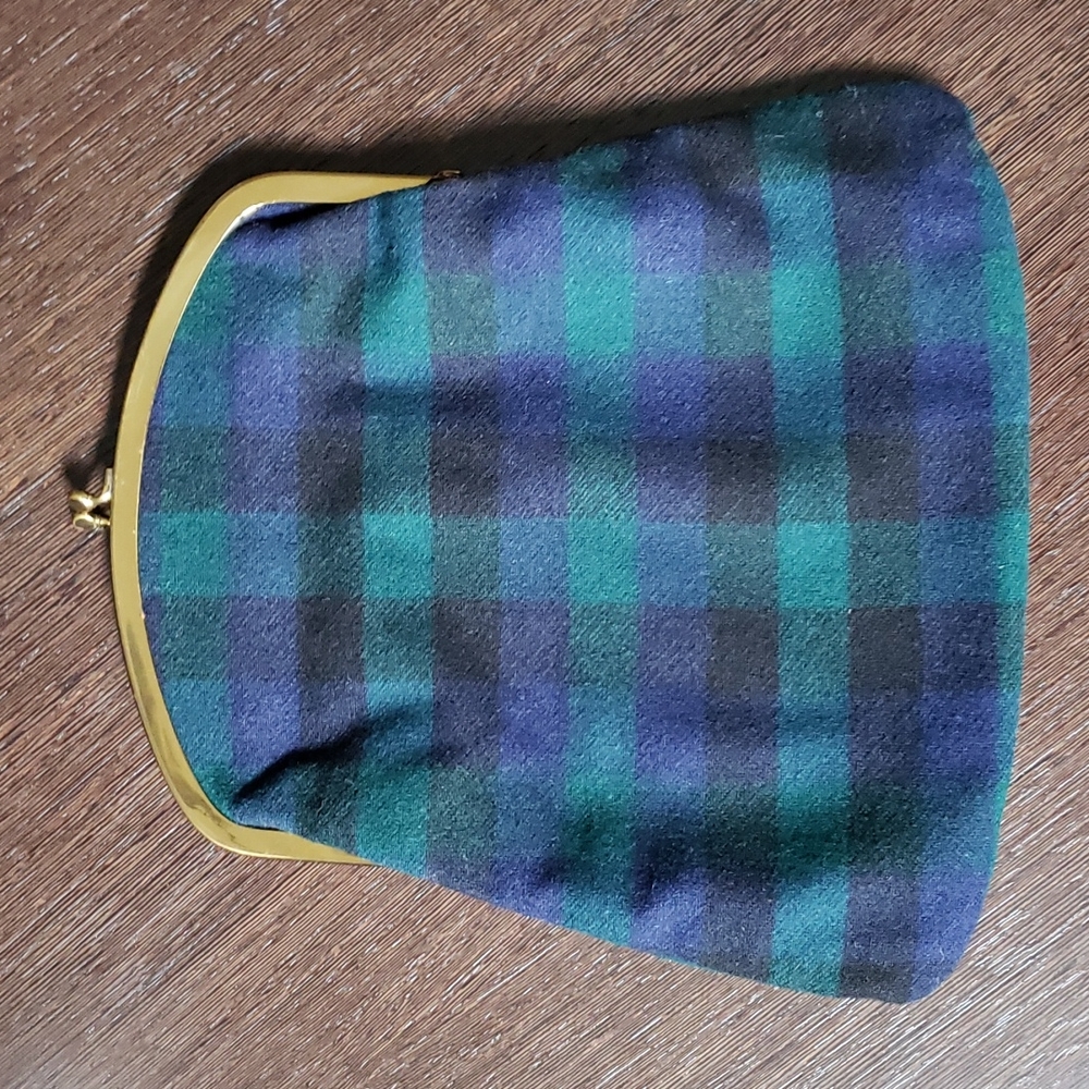 VTG BEST & CO Fifth Ave NY, plaid clutch, black watch Tartan, blue/green